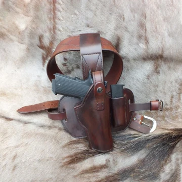 1911 Drop Thigh Lederholster mit Extra Magazintasche