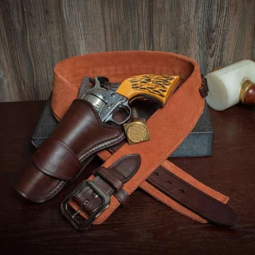 Big Jake Lederwaffengürtel mit Patronenschlaufen - OWB-Leder Cowboy-Stil Holster, oben offen