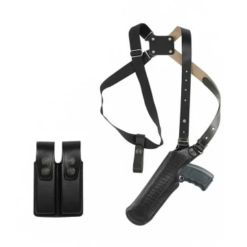 Schwarzes Basketweave Leder Schulterholster mit Magazintasche