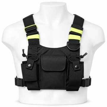 Black Dual-Radio Chest Pack with Adjustable Harness - front product view