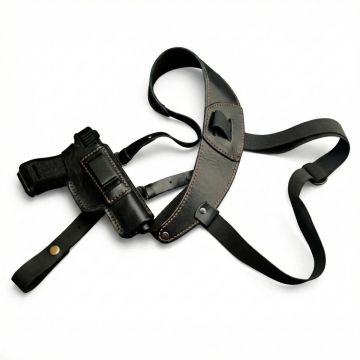 Body Schulterholster aus schwarzem Leder mit Gürtelclip