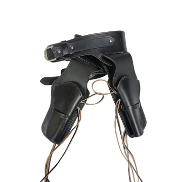 Schwarzes Leder-Doppelrevolverholster mit Gürtel