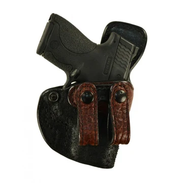 Schwarzes IWB-Lederholster mit Bisonbesatz und zwei Druckknopf-Riemen