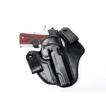 IWB Holster aus schwarzem Leder mit Druckknopfschlaufen