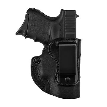 Schwarzes tief sitzendes IWB-Lederholster mit umgekehrtem J-Clip