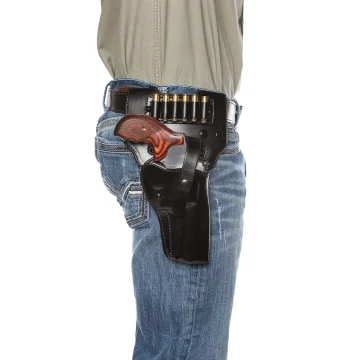 Revolver Gürtelholster aus schwarzem Leder mit Patronenschlaufen
