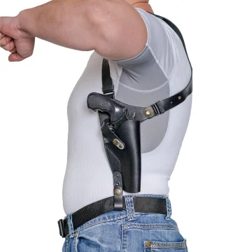 Schulterholster aus schwarzem Leder für Revolver