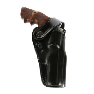 Schwarzes Leder-Gürtelholster für seitliches Tragen mit Sicherung