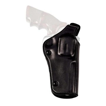Schwarzes Leder-Gürtelholster für seitliches Tragen und Querzug mit Daumensicherung