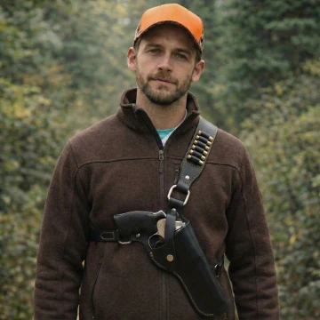 Revolver-Brustholster aus schwarzem Leder mit Schulterriemen und Patronenschlaufen