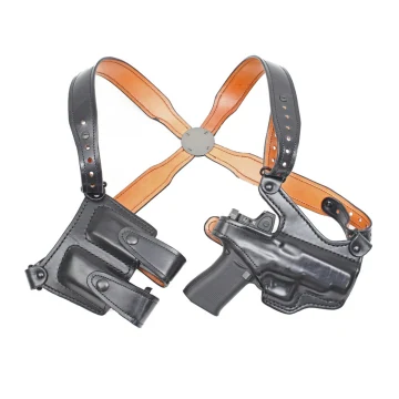 Vertikales Schulterholster Tragesystem aus schwarzem Leder