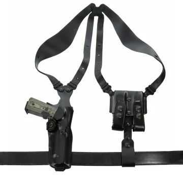 Vertikales Schulterholster System aus schwarzem Leder