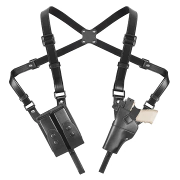 Schwarzes vertikales Schulterholster mit Doppel-Magazintasche