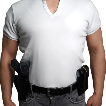 Schwarzes Leder-Schulter- und Gürtelholster mit Doppelmagazintasche