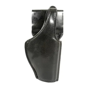 Gürtelholster aus schwarzem Leder mit Daumen-Sicherungsriemen