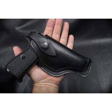 Schwarzes kompaktes OWB-Leder-Holsters Schweiz mit Klappe