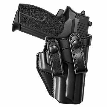 Black Leather IWB Holster with Dual Snap Loops 