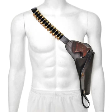 Revolver Schulterholster aus schwarzem Leder mit Patronenschlaufen