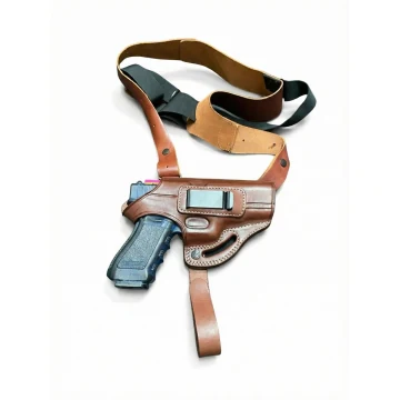 3-in-1 Schulterholster aus braunem Leder mit Gürtelclip