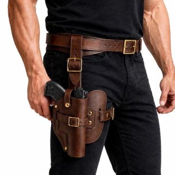 Handgefertigtes Beinholster Holsters Schweiz aus braunem Leder
