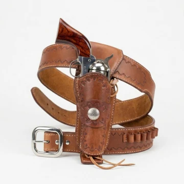 Braunes Cowboy-Stil Leder Schnellzieh Revolverholster Gürtel mit Concho Detail