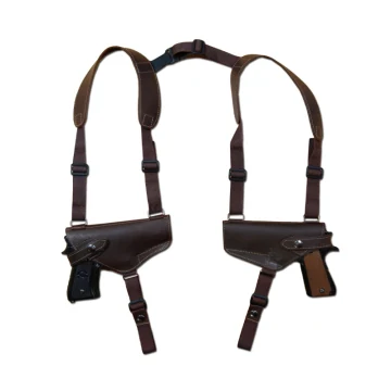 Horizontales Doppel-Pistolen-Schulterholster aus braunem Leder - Gurtband-Tragesystem