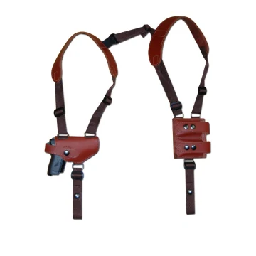 Horizontales Schulterholster aus braunem Leder mit Doppel-Magazintasche