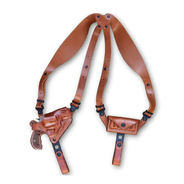 Horizontales Schulterholster aus braunem Leder mit Patronentasche