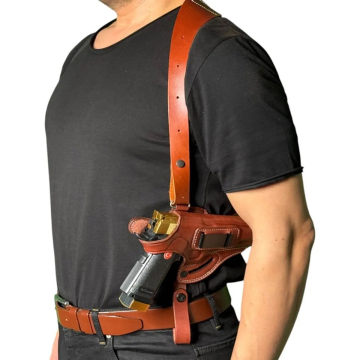Schulterholster 3-in-1 aus braunem Leder für Colt 1911
