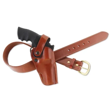 Braunes Leder-Gürtelholster für seitliches Tragen mit Sicherung