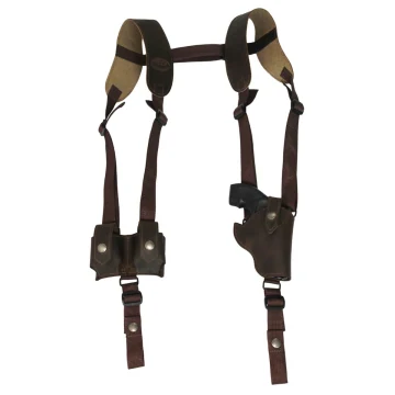 Vertikales Schulterholster aus braunem Leder mit Speed Loader Tasche