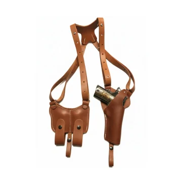Vertikales Schulterholster aus braunem Leder mit Magazintasche