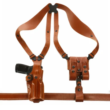 Vertikales Schulterholster System aus braunem Leder