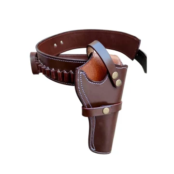 Cowboy-Stil Revolverholster aus braunem Leder mit Patronengürtel