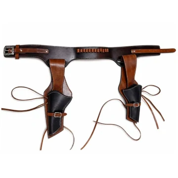 Braunes Cowboy-Stil Leder Doppel-Revolverholster Gürtel mit Patronenschlaufen