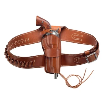 Brauner Western-Ledergürtel mit Revolverholster und Patronenschlaufen