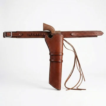 Brauner Western-Ledergürtel mit Revolverholster und Patronenschlaufen