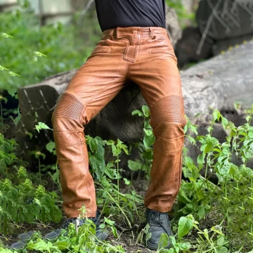 Braune Biker-Lederhose für Herren mit Antikoptik