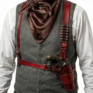 Doppel-Schulterholster-Tragesystem aus bordeauxrotem Leder
