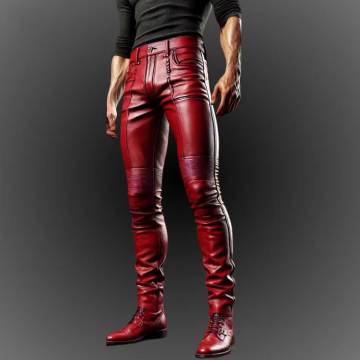 Handgefertigte rote Biker-Lederhose für Herren
