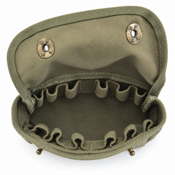 Canvas 12-Shell Shotgun Pouch - Dark Olive Drab - Complete open empty pouch