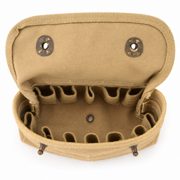 Canvas 12-Shell Shotgun Pouch - Khaki - Complete open empty pouch