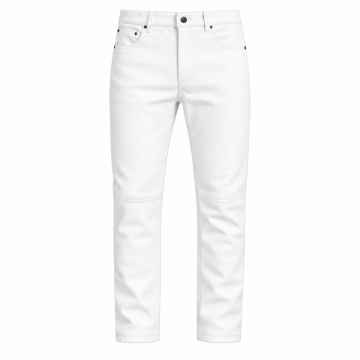 Men's White Leather Biker Pants – Front View with Classic Straight Leg Design