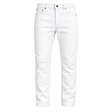 Men's White Leather Biker Pants – Front View with Classic Straight Leg Design