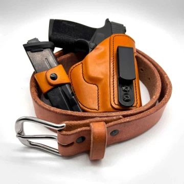 Hellbraunes IWB-Lederholster EDC Set - Gürtel & Conditioner