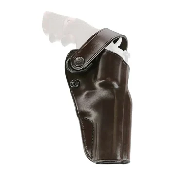 Dunkelbraunes Leder-Gürtelholster für seitliches Tragen mit Sicherung