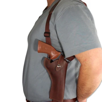Vertikales Revolver Schulterholster aus braunem Leder