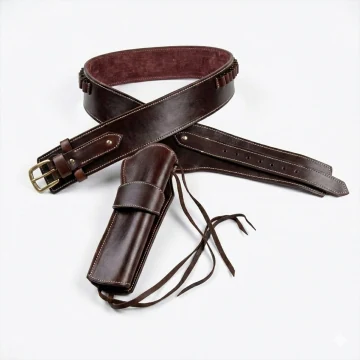 Brauner Western-Ledergürtel mit Revolverholster und Patronenschlaufen