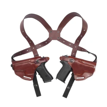 Handgefertigtes horizontales Doppel-Pistolen-Schulterholster aus braunem Leder