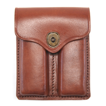 Drum-Dyed Leather .45 Double Magazine Pouch - Brown - View 1
